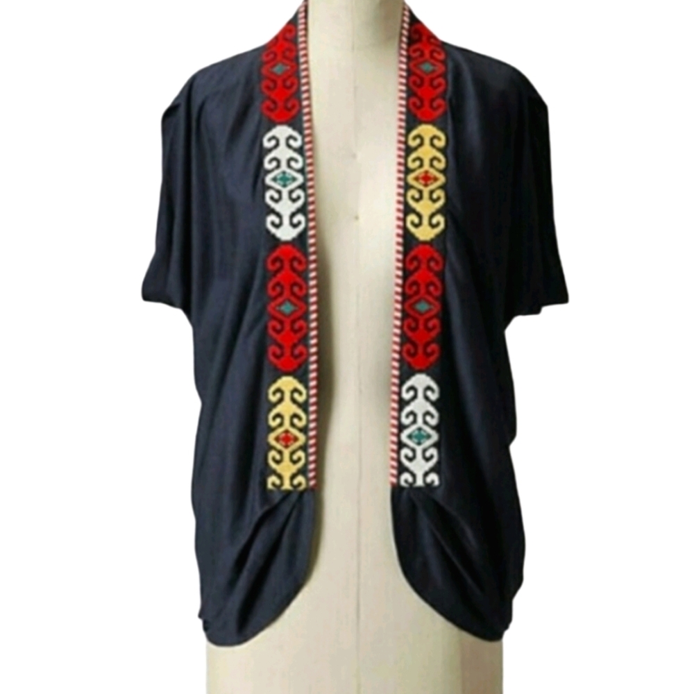 Anthropologie Boho Navy Clemencia Kimono Vest Sz S